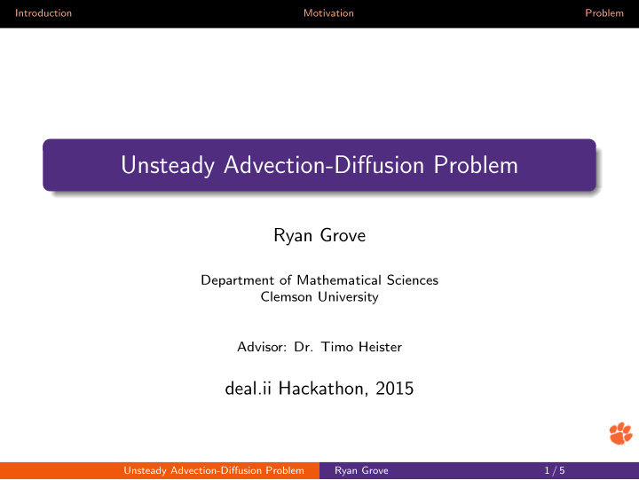 unsteady advection diffusion problem