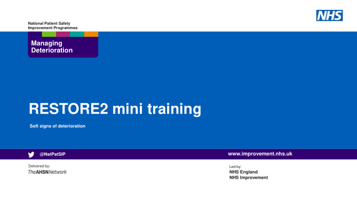 restore2 mini training