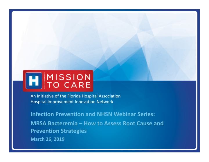 infection prevention and nhsn webinar series mrsa