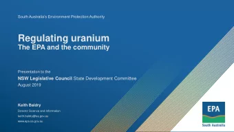 Regulating uranium  Edit Master text styles  Second level  The EPA and the community