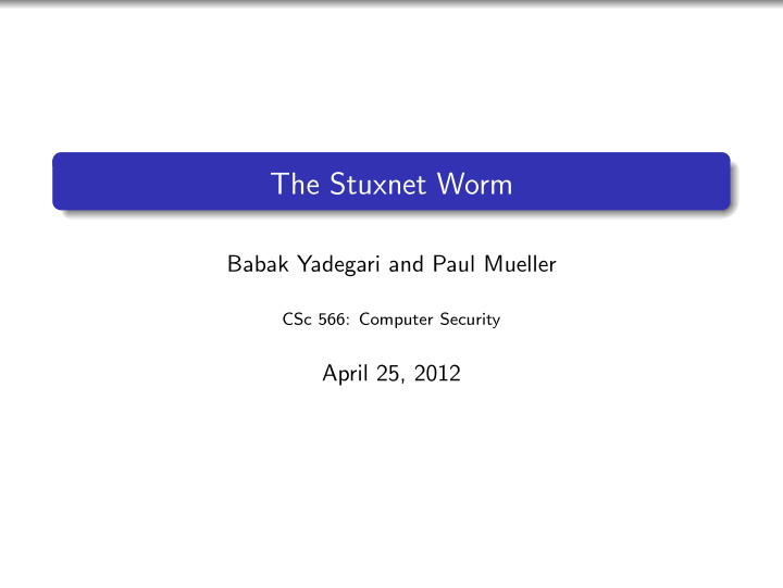 the stuxnet worm