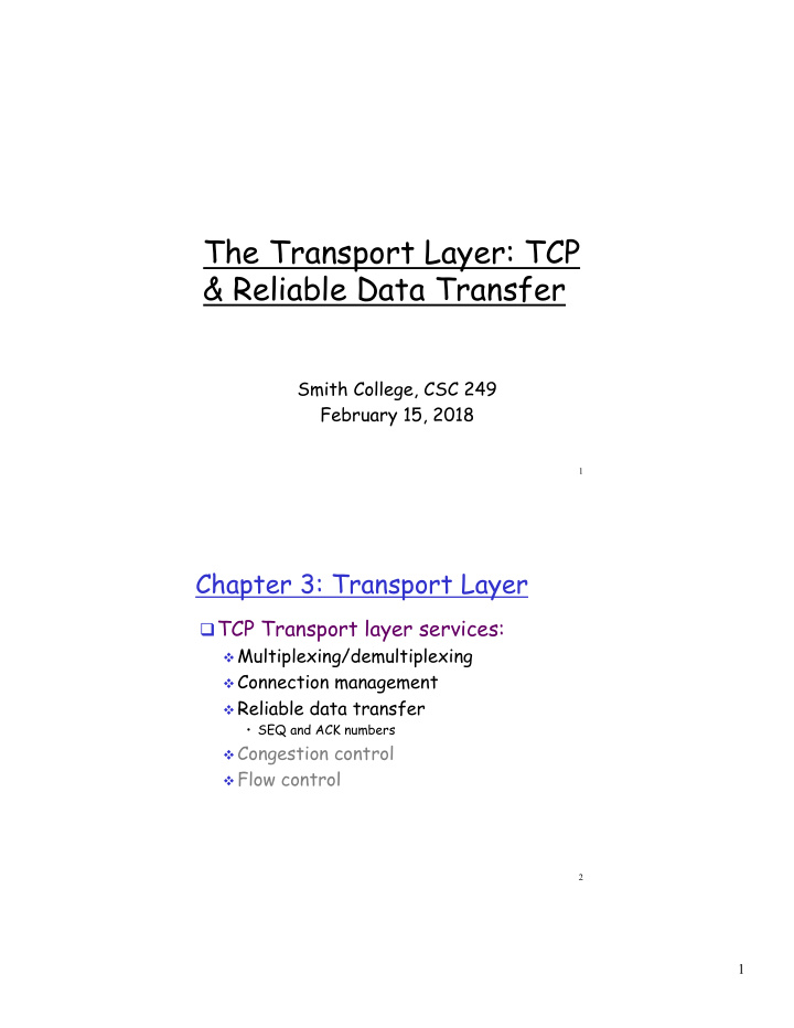 the transport layer tcp reliable data transfer