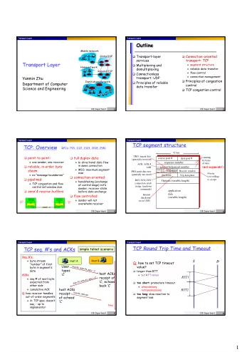 1  Transport Layer  Transport Layer  RTT Estimation RTT Estimation  Basic Idea  SampleRTT :