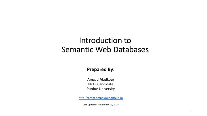 introduct ction to semantic c web databases