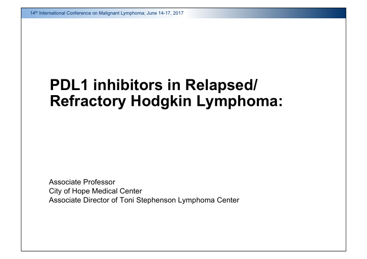 pdl1 inhibitors in relapsed refractory hodgkin lymphoma