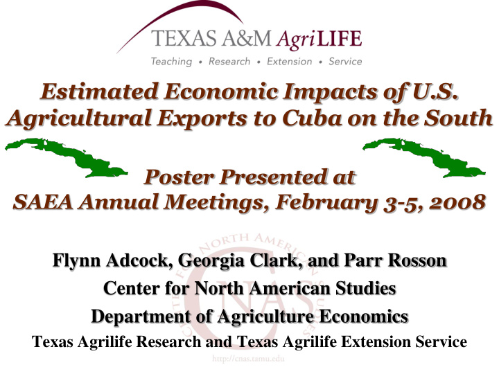 poster presented at saea annual meetings february 3 5