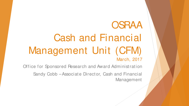 os raa cash and financial management unit cfm