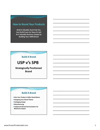 USP vs SPB  Strategically Positioned  Brand  Build A Brand  Give Your Product A Killer Brand