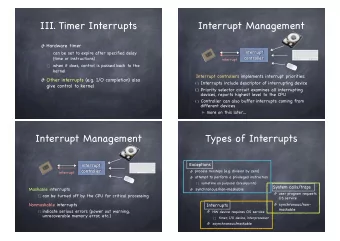 III. Timer Interrupts  Interrupt Management Hardware timer  interrupt  can be set to expire after