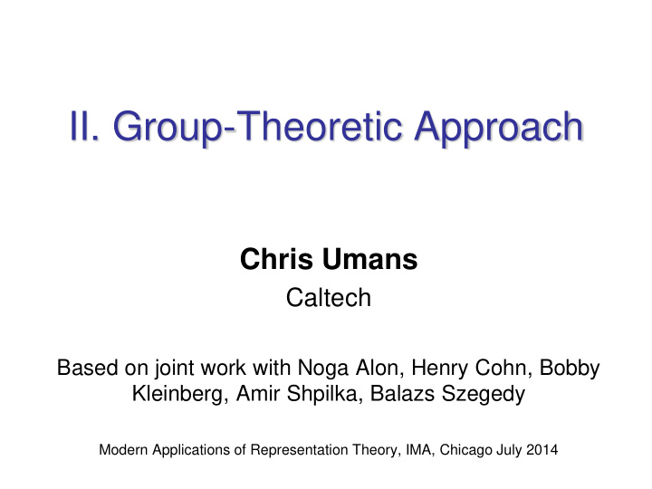 ii group theoretic approach