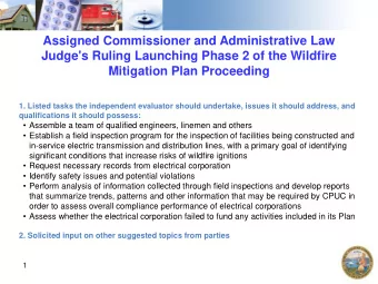 Mitigation Plan Proceeding  1. Listed tasks the independent evaluator should undertake, issues it