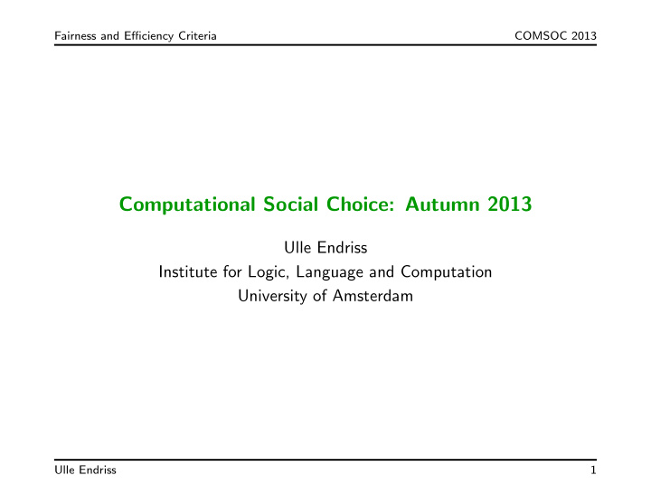 computational social choice autumn 2013