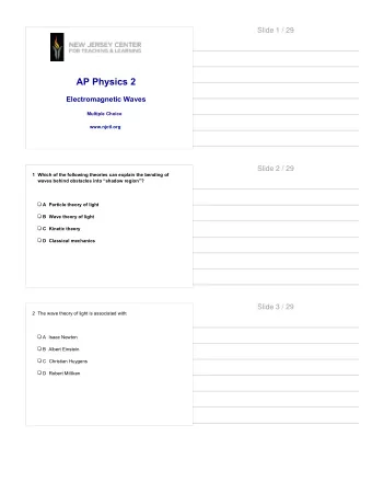 AP Physics 2  Electromagnetic Waves  Multiple Choice  www.njctl.org  Slide 2 / 29  1 Which of the