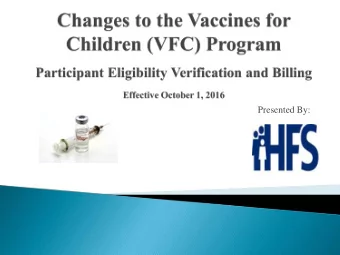 Presented By:  Vaccines obtained through the Vaccines For  Children (VFC) program are limited to