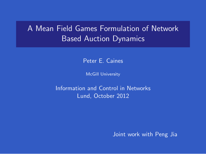 a mean field games formulation of network based auction