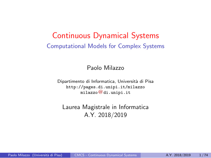 continuous dynamical systems