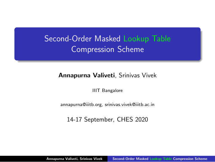second order masked lookup table compression scheme