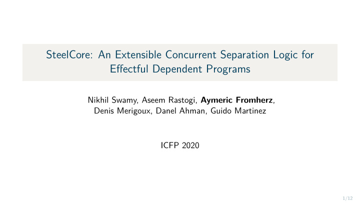 steelcore an extensible concurrent separation logic for