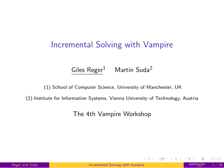 incremental solving with vampire
