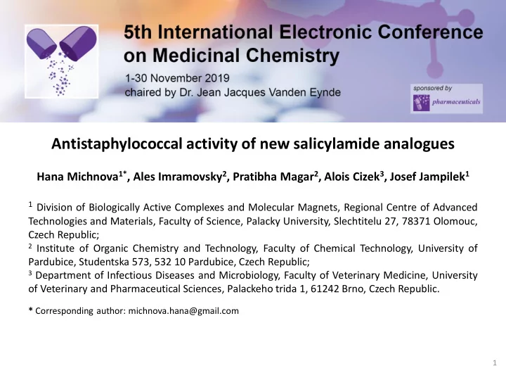 antistaphylococcal activity of new salicylamide analogues