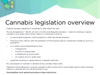 Cannabis legislation overview  Federal cannabis legislation is scheduled to take effect this year.