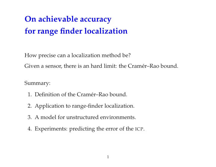 on achievable accuracy for range finder localization