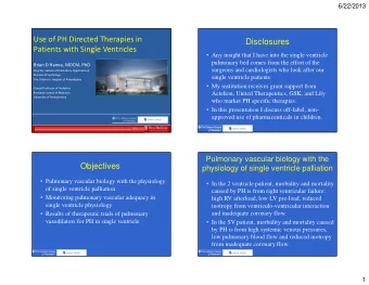 Disclosures  Use of PH Directed Therapies in  Patients with Single Ventricles  Any insight that
