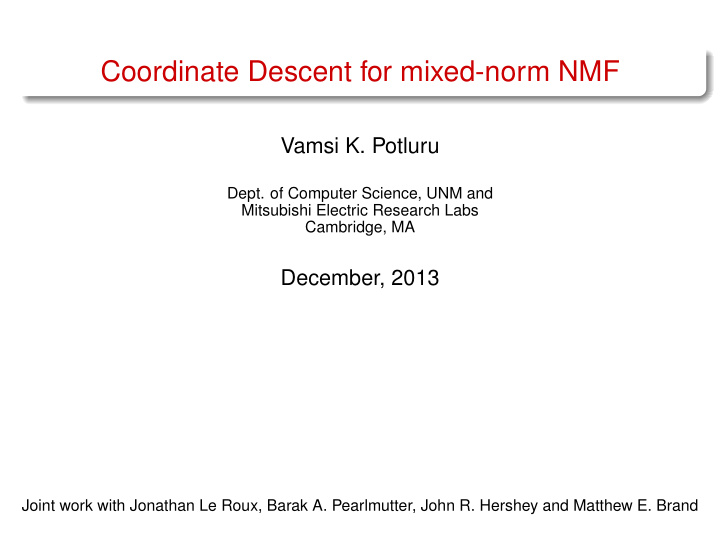 coordinate descent for mixed norm nmf