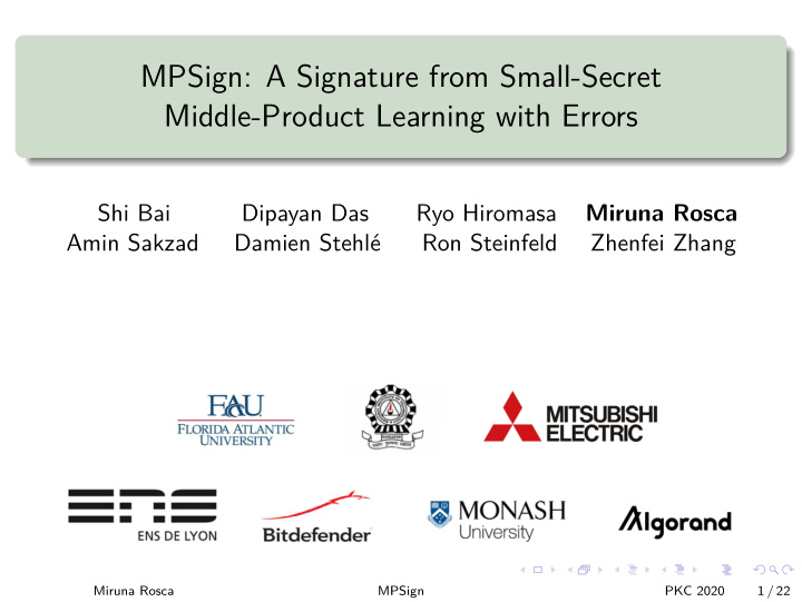 mpsign a signature from small secret middle product