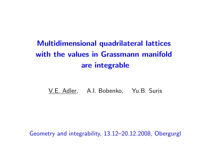 multidimensional quadrilateral lattices with the values