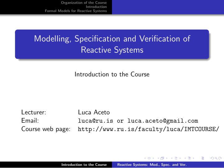 modelling specification and verification of reactive
