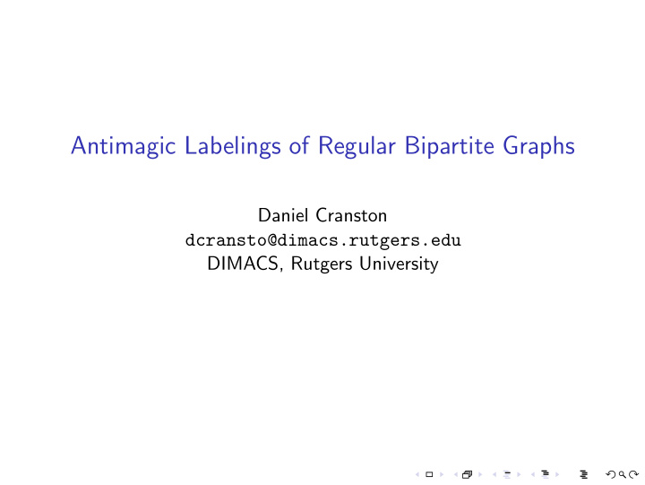 antimagic labelings of regular bipartite graphs