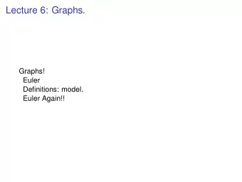 Lecture 6: Graphs.  Graphs!  Euler  Definitions: model.  Euler Again!!  Konigsberg bridges problem.