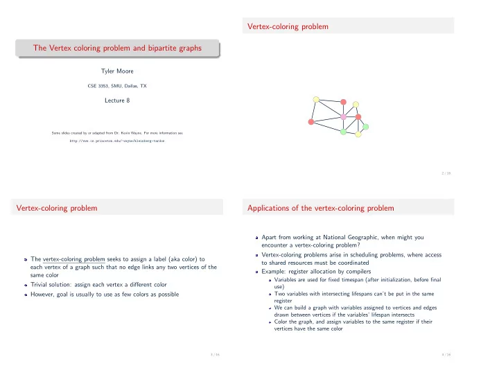 vertex coloring problem the vertex coloring problem and