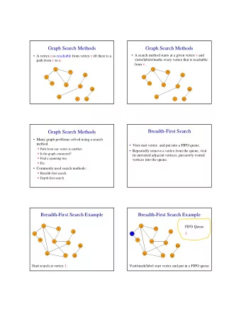 Graph Search Methods  Graph Search Methods   A search method starts at a given vertex v and