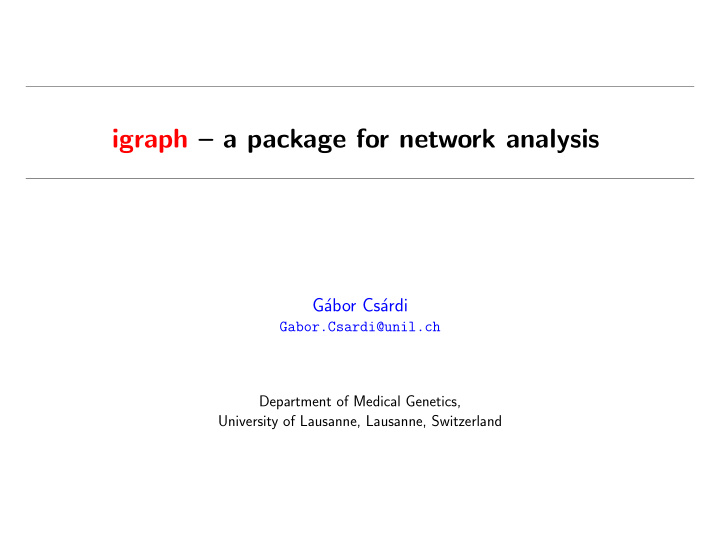 igraph a package for network analysis