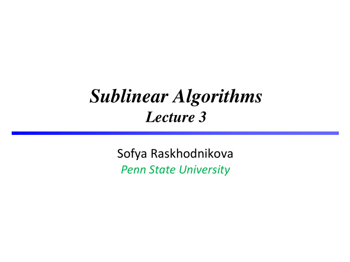 sublinear algorithms