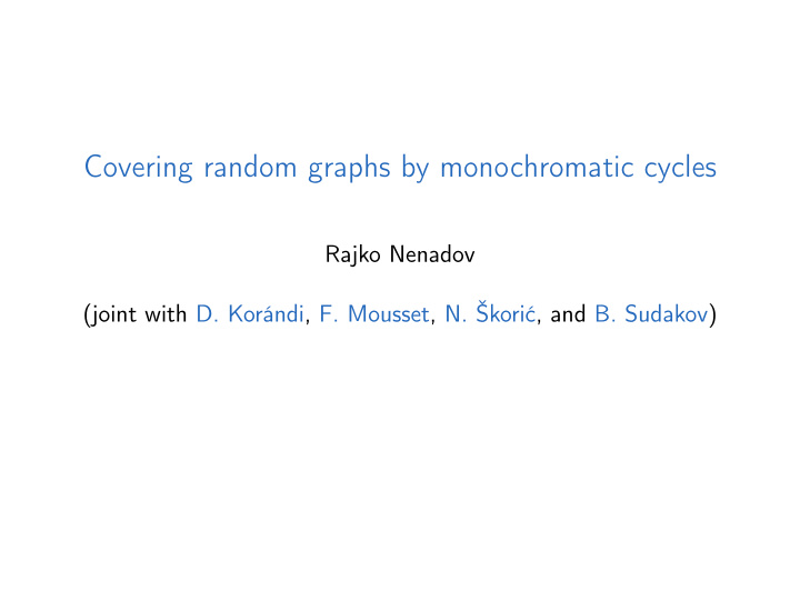 covering random graphs by monochromatic cycles