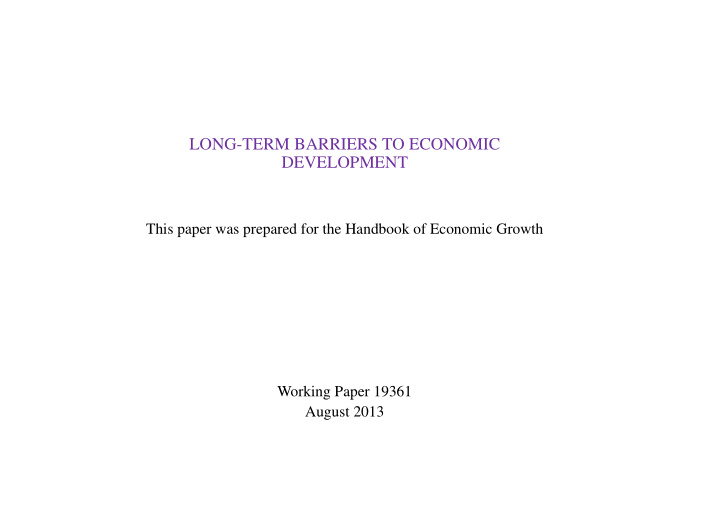 long term barriers to economic development