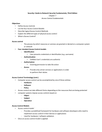 Security+ Guide to Network Security Fundamentals, Third Edition Chapter 7  Access Control