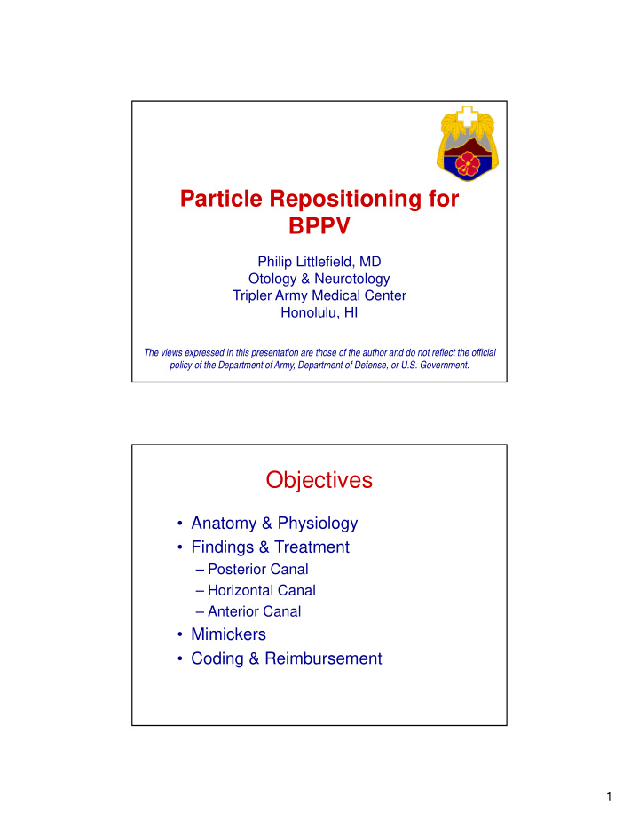 particle repositioning for bppv