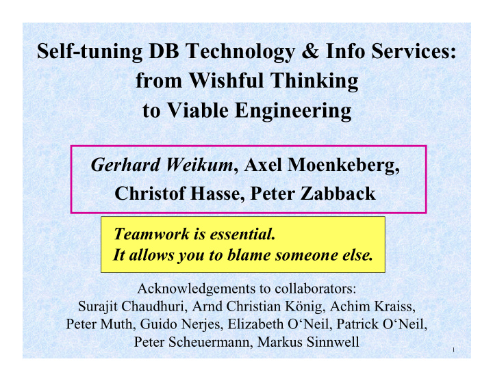 self tuning db technology info services from wishful