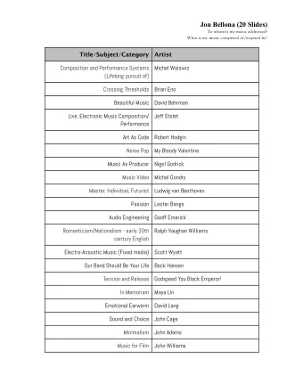 Jon Bellona (20 Slides)  To whom is my music addressed?  What is my music comprised of/inspired by?