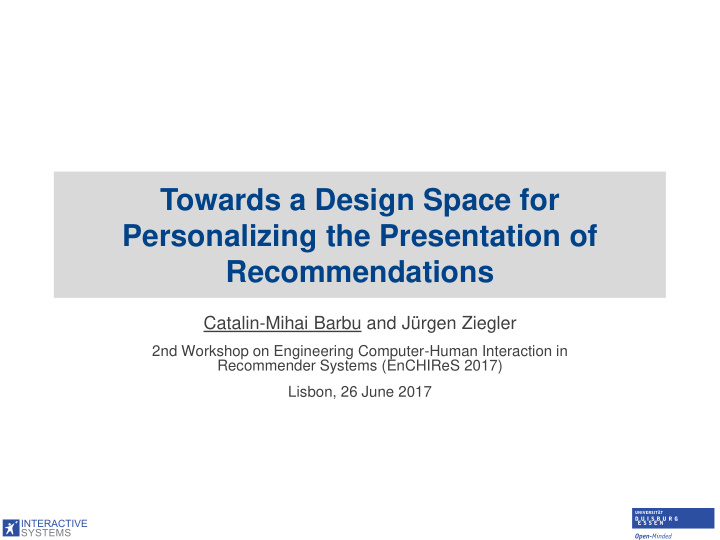 towards a design space for personalizing the presentation