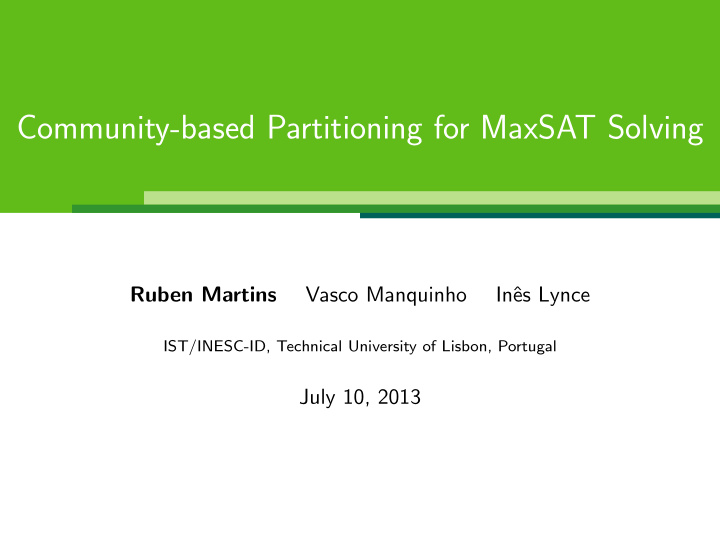 community based partitioning for maxsat solving
