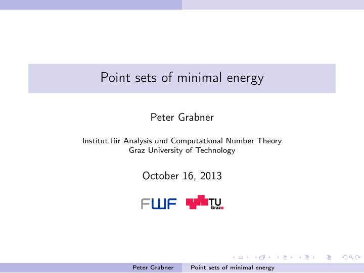 point sets of minimal energy