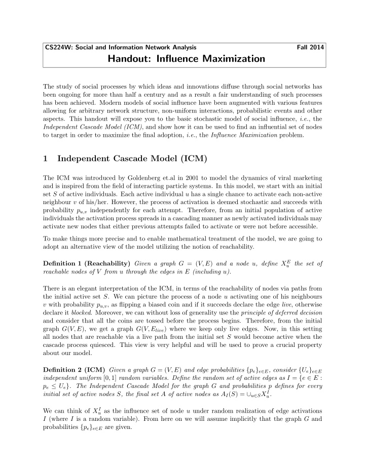 handout influence maximization