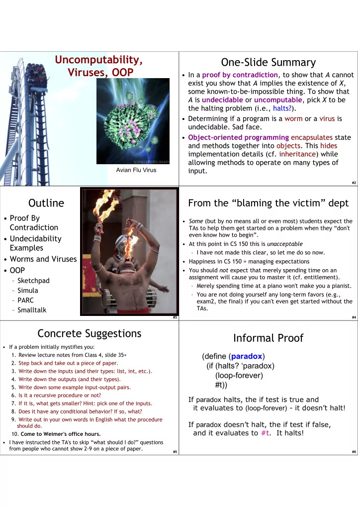uncomputability one slide summary viruses oop