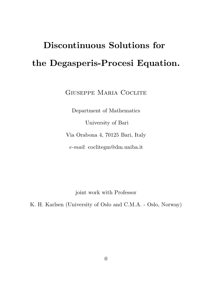 discontinuous solutions for the degasperis procesi