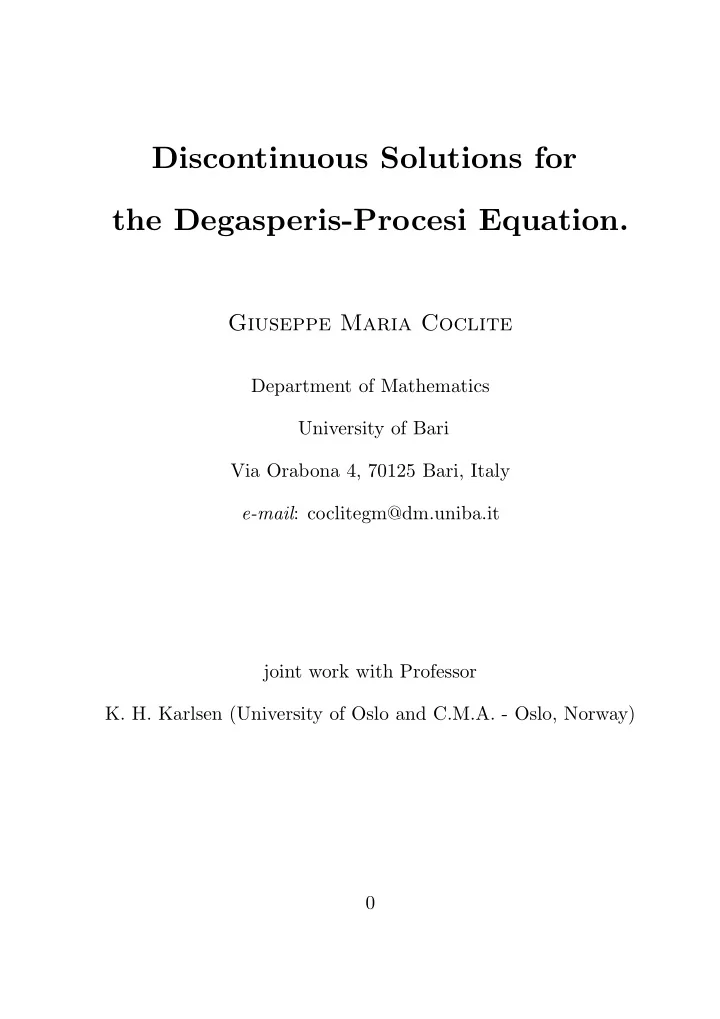 discontinuous solutions for the degasperis procesi